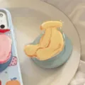 Cute hand-drawn banana fruit graffiti phone grip made of clear acrylic for iPhone - Base Only (Without Top Part) / Yellow Banana (Green Ring) / Universal Stand
