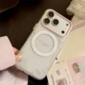 Détail de la coque iPhone transparente avec étoiles scintillantes et anneau magnétique Magsafe - iPhone 17 Pro Max / Style Magnétique Étoile Hexagonale Dorée / Transparent