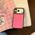 Detailed view of the pink striped iPhone case with a stylish black frame and lens protection - Black Magnetic Pink Stripes / Huawei Mate 70