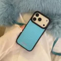 Close-up detail of a stylish blue striped iPhone case with unique text held in hand - Black Magnetic Blue Stripes / For Huawei Mate 70
