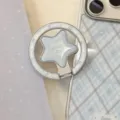 Support bague de téléphone étoile argentée avec gravure Wishing Star sur coque bleue - Support Étoile Uniquement (Sans Coque) / Style Étoile Teinte Bleue