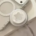 Elegante zilveren ster telefoonhouder met parelmoer afwerking op transparant hoesje - Witte Parelmoer Ster Magnetische Standaard / Enkele Standaard / Zilveren Spiegel
