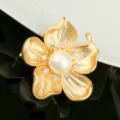 Elegant gold alloy flower brooch with pearl center and crystal accents - Matte Gold