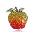 Vintage apple shaped brooch featuring gradient red and yellow rhinestones with green leaves - Red