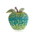Exquisite vintage apple brooch adorned with vibrant teal and green rhinestones jewelry - Green