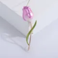 Elegant pink tulip enamel brooch detail showing gold-tone stem and glossy finish - Purple