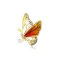 Exquisite butterfly brooch with colorful enamel wings, sparkling rhinestones, and pearl detail. - Orange Yellow