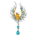 Elegante broche de ángel plateado con diamantes de imitación azules y colgante de cristal - Estilo Ala de Ángel Doble Uso (G6-4-1374) / Tono Dorado y Plateado con Diamantes Azules