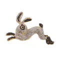 Elegant running rabbit brooch with clear and black rhinestones on a gold alloy base. - Running Rabbit (Black Rhinestones) / Black and White