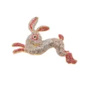 Pink rhinestone rabbit brooch in gold-toned alloy for elegant zodiac accessory - Leaping Rabbit (Pink Rhinestones) / Pink White