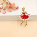 Spilla ballerina con strass rossi e perle su base in lega dorata - diamante rosso