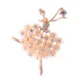 Elegant ballerina dancer brooch with rose gold plating and sparkling crystal flower skirt - White