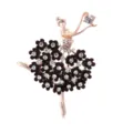 Elegant ballet dancer brooch featuring black flower dress and sparkling clear crystals - Black