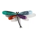 Close-up detail of the colorful brushed resin wings on this elegant dragonfly brooch - Four-Color Patchwork (1411)