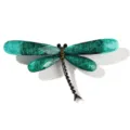 Detailed macro shot of a green resin dragonfly brooch with brushed texture details - Emerald Green (J8-3-1342)