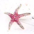 Detailopname van een sprankelende zeester-broche met roze en witte strassteentjes. - Rood