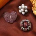 Elegant vintage brooch set with rhinestone heart pearl flower and red crystal pins - Pink Heart Pearl Flower Brooch Set (15)