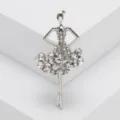 Elegante spilla ballerina color argento con strass trasparenti scintillanti - Stile Ragazza Di Balla (0862) / Argento