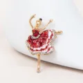 Elegant ballet dancer brooch with red enamel and rhinestones in gold alloy - Red and White Drip Oil Girl