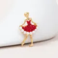 Elegant gold-toned ballet girl brooch featuring red rhinestones and white pearls - Pearl Girl-Red