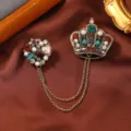 Vintage crown heart brooch set with tassel chains and colorful rhinestones - Crown Wreath Tassel Style (Style 2)