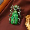 Elegant vintage green enamel scarab beetle brooch pin with sparkling rhinestones for coats - Egyptian Scarab Brooch / Green