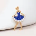 Elegant ballerina girl brooch pin with blue rhinestones and pearls on gold alloy base - Pearl Girl-Blue