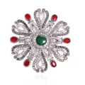 Broche ajourée élégante style baroque vintage avec pierres précieuses vertes et rouges - Style Floral Radial (Broche 2) / Argent Antique (Avec Pierre Verte)
