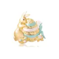 Süße goldene Hasenbrosche im Retro-Stil mit buntem Osterei und Emaille-Blumen - Hase mit Ei
