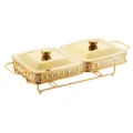 Scaldavivande da buffet doppio quadrato dorato con coperchi e supporto per ristorazione. - Scomparto Doppio / 2.0L quadrato decorato oro