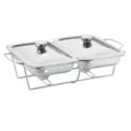 Set doppio scalda vivande a buffet in acciaio inossidabile con contenitori in vetro. - Scomparto Doppio / 1,5L doppio scomparto argento