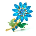 Eleganter goldfarbener Sonnenblumen-Brosche mit blauen Strasssteinen und grünem Emaille - Blau (W24101E01)