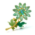 Eleganter goldfarbener Sonnenblumen-Anstecker mit grünen Kristallen und Blättern aus Emaille - Grün (W24101C01)