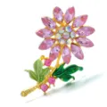 Sonnenblumen-Kristallbrosche mit rosa Strasssteinen und grünen Emaille-Blättern - Rosa (W24101A04)