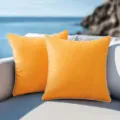 Macro detail of vibrant orange outdoor pillow covers featuring white piping on a seaside sofa - 30*50cm / Orange Yellow