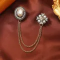Elegant vintage gold tassel chain brooch with amber gemstone and white pearls for suits - Amber Oval Gemstone Tassel Style (8)