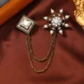 Vintage gold brooch set with crystal snowflake and pearl tassels for elegant style - Rhombus Crystal Pearl Snowflake Tassel Style (12)