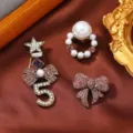 Vintage style 3-piece brooch set featuring pearls and pink rhinestone bow designs - Pearl Number 5 Bow Brooch Set (9)