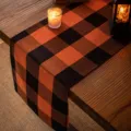 Halloween orange and black buffalo check table runner for holiday party table decoration - 30x180cm / Large Grid