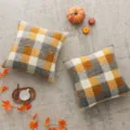 Retro Maillard-Stil Bouclé-Kariert-Kissenbezug in warmen herbstlichen Erdtönen für Sofa - 30x50cm / Blau und Gelb Kariert