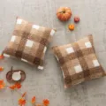 Retro Maillard braun karierter Bouclé-Woll-Kissenbezug für gemütliche Herbstdekoration - 30x50cm / Camel-Weiß Kariert