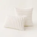 White ribbed faux rabbit fur pillow covers shown in square and lumbar decorative shapes - No Insert / 30*50cm / White