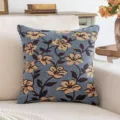 Elegant vintage jacquard throw pillow cover featuring yellow floral pattern on blue fabric - 45*45mm / Blue