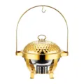 Round gold chafing dish buffet stove stainless steel food warmer with alcohol burner and hanging frame - 4.5L / Gold