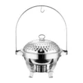 Stainless steel round chafing dish buffet warmer with dome lid and hanging handle for catering. - 4.5L / Silver