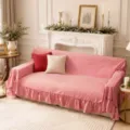 Elegante funda de sofá a cuadros rojos y blancos con borde de volantes en sala de estar - 180*230CM / Cuadros Pequeños Rojos