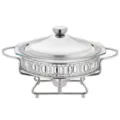 2.0L silver round glass chafing dish with stainless steel stand for buffet food warming - 2.0L / Silver