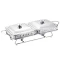 Dubbele vierkante roestvrijstalen chafing dish buffet voedselwarmer met standaard - 2L*2 / Zilver