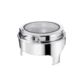 Professional polished stainless steel round buffet warmer with a clear glass lid - Round High Leg / Alcohol Heating / Silver