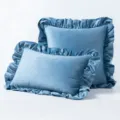 Himmelblauer Samt-Kissenbezug mit eleganten Rüschenkanten für das Sofa - 45x45cm(Nur Bezug) / Wasserblau